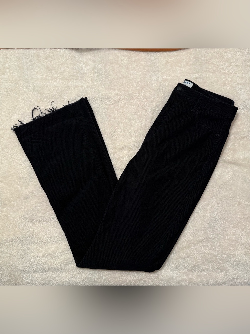 Black Corduroy Frayed Hem Jeans